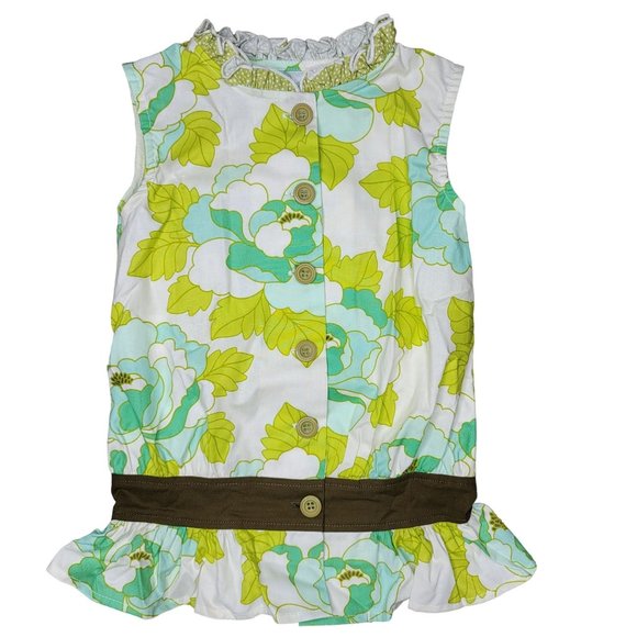 Persnickety NWT 70s inspired sleeveless top green white brown 100% cotton size 7 - Picture 1 of 4